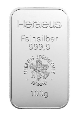 Silberbarren Heraeus 100 g Silber 999.9