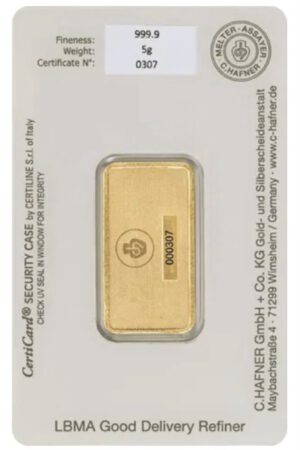 C. Hafner Goldbarren 5 Gramm 999.9 Gold im original Blister